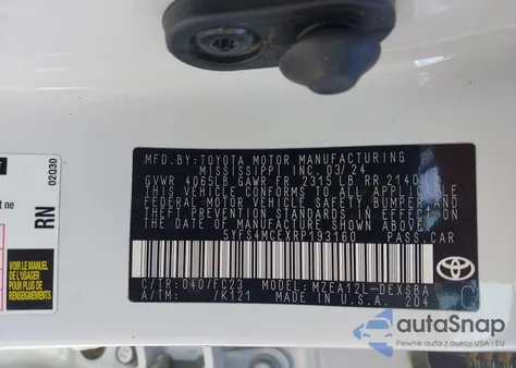 2024 Toyota Corolla Se from USA, damaged, VIN 5YFS4MCEXRP193160